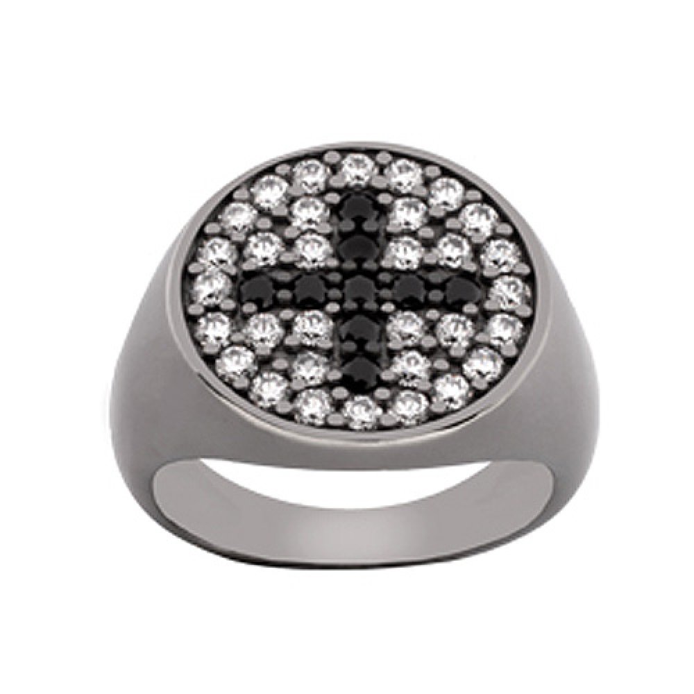 Δαχτυλίδι Chevalier Senza Από Ασήμι Μαύρο -Ασημί-Λευκός Με Σταυρό ZM727 ZM727