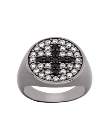 Δαχτυλίδι Chevalier Senza Από Ασήμι Μαύρο -Ασημί-Λευκός Με Σταυρό ZM727 ZM727