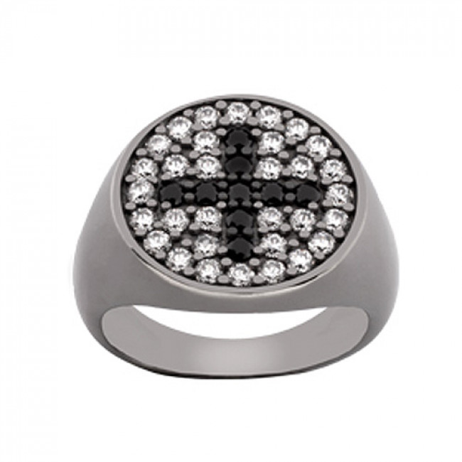 Δαχτυλίδι Chevalier Senza Από Ασήμι Μαύρο -Ασημί-Λευκός Με Σταυρό ZM727 ZM727
