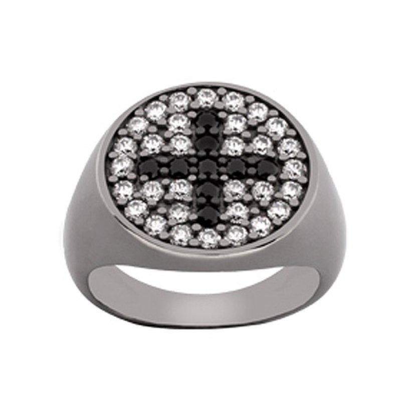 Δαχτυλίδι Chevalier Senza Από Ασήμι Μαύρο -Ασημί-Λευκός Με Σταυρό ZM727 ZM727
