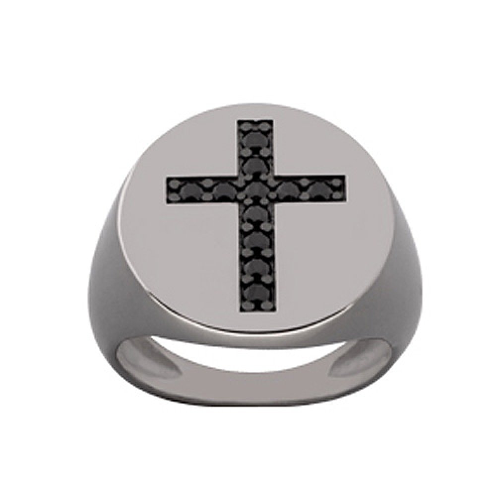 Δαχτυλίδι Chevalier Senza Από Ασήμι Μαύρος -Ασημί Σταυρός ZM729 ZM729