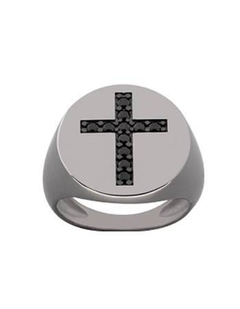 Δαχτυλίδι Chevalier Senza Από Ασήμι Μαύρος -Ασημί Σταυρός ZM729 ZM729