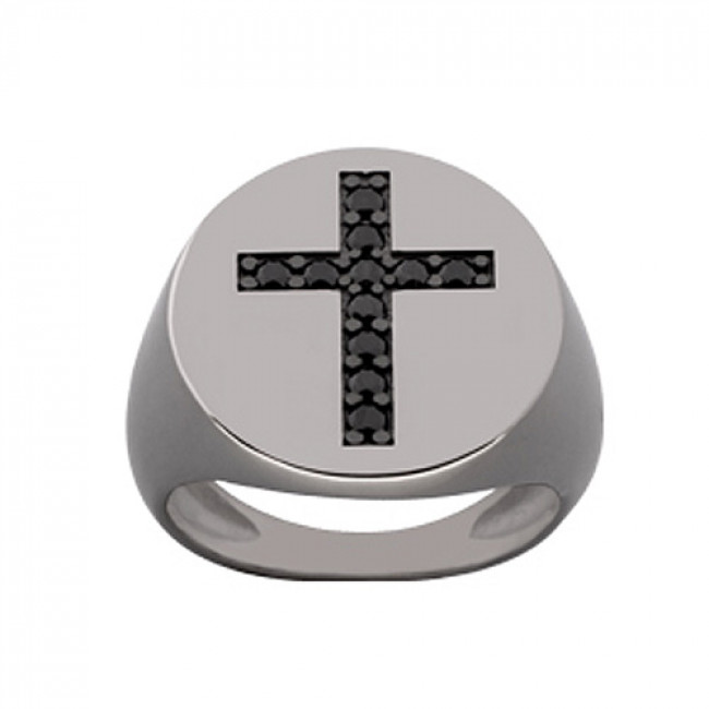 Δαχτυλίδι Chevalier Senza Από Ασήμι Μαύρος -Ασημί Σταυρός ZM729 ZM729