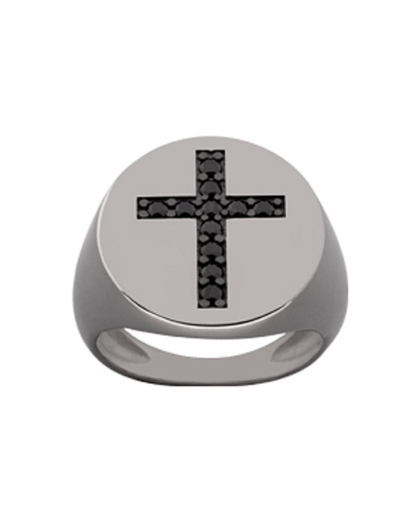 Δαχτυλίδι Chevalier Senza Από Ασήμι Μαύρος -Ασημί Σταυρός ZM729 ZM729