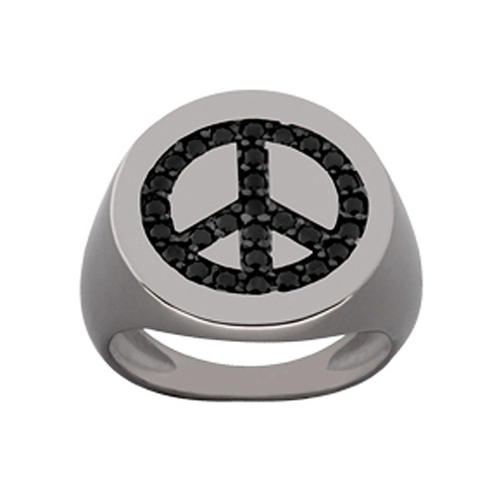 Δαχτυλίδι Chevalier Senza Από Ασήμι Μαύρο -Ασημί Σήμα Της Ειρήνης ZM730
