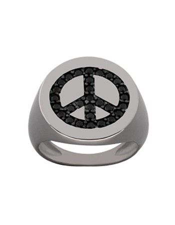 Δαχτυλίδι Chevalier Senza Από Ασήμι Μαύρο -Ασημί Σήμα Της Ειρήνης ZM730