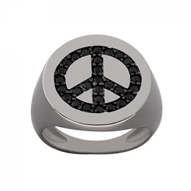 Δαχτυλίδι Chevalier Senza Από Ασήμι Μαύρο -Ασημί Σήμα Της Ειρήνης ZM730