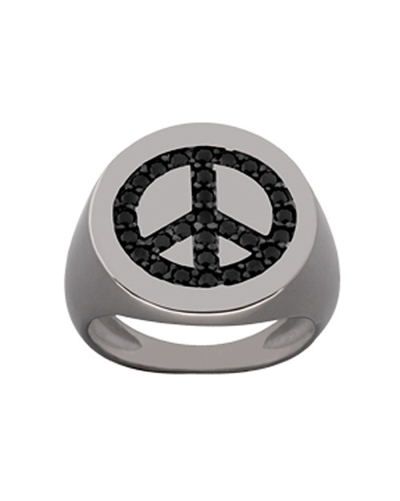 Δαχτυλίδι Chevalier Senza Από Ασήμι Μαύρο -Ασημί Σήμα Της Ειρήνης ZM730