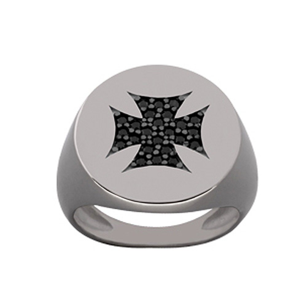 Δαχτυλίδι Chevalier Senza Από Ασήμι Μαύρος -Ασημί Σταυρός ZM731 ZM731