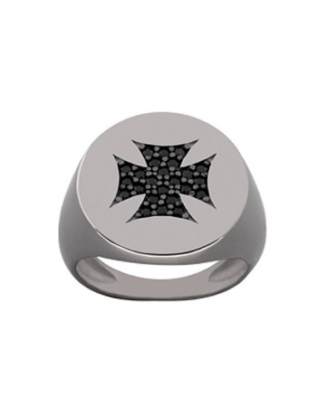Δαχτυλίδι Chevalier Senza Από Ασήμι Μαύρος -Ασημί Σταυρός ZM731 ZM731