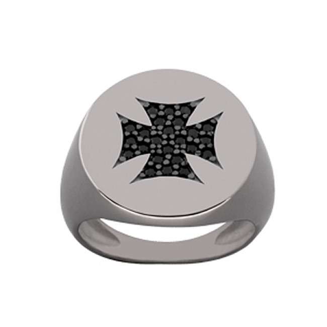 Δαχτυλίδι Chevalier Senza Από Ασήμι Μαύρος -Ασημί Σταυρός ZM731 ZM731