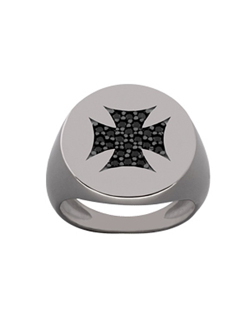 Δαχτυλίδι Chevalier Senza Από Ασήμι Μαύρος -Ασημί Σταυρός ZM731 ZM731
