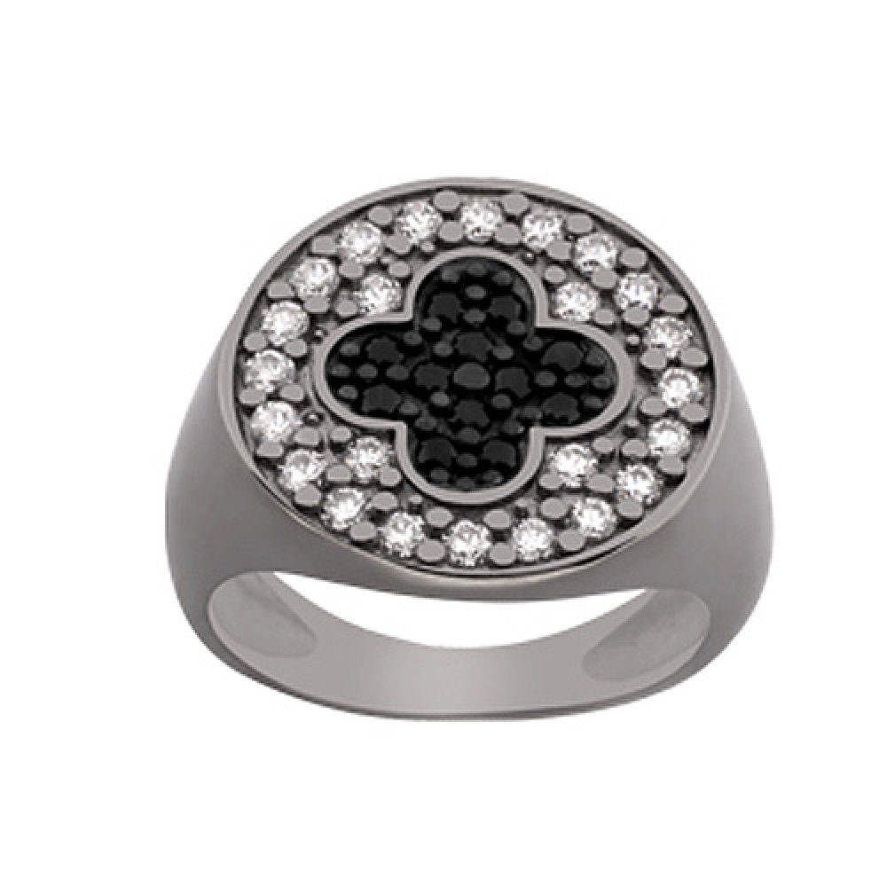 Δαχτυλίδι Chevalier Senza Από Ασήμι Μαύρος -Ασημί-Λευκός Σταυρός ZM732 ZM732