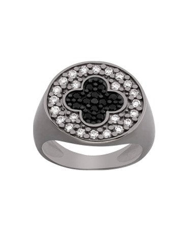Δαχτυλίδι Chevalier Senza Από Ασήμι Μαύρος -Ασημί-Λευκός Σταυρός ZM732 ZM732