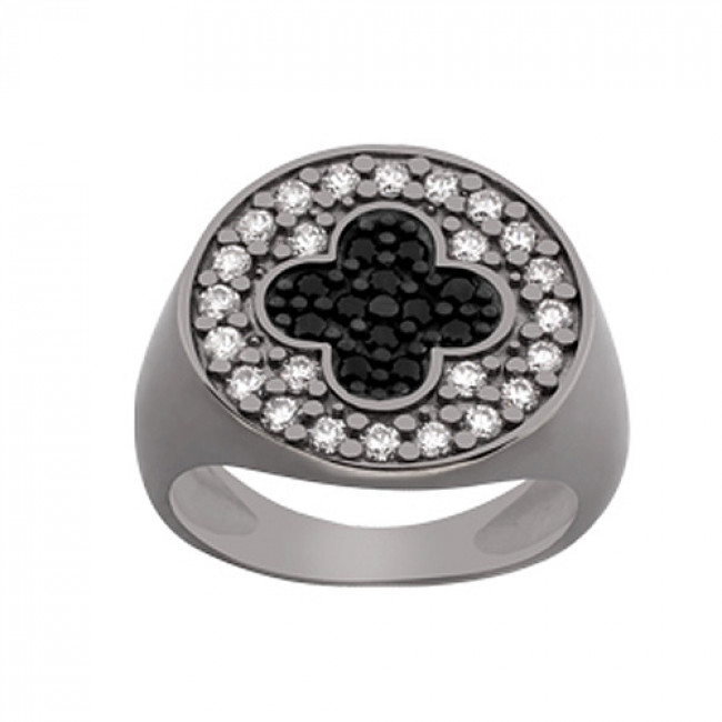 Δαχτυλίδι Chevalier Senza Από Ασήμι Μαύρος -Ασημί-Λευκός Σταυρός ZM732 ZM732