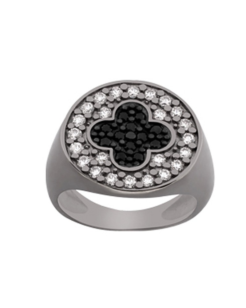 Δαχτυλίδι Chevalier Senza Από Ασήμι Μαύρος -Ασημί-Λευκός Σταυρός ZM732 ZM732