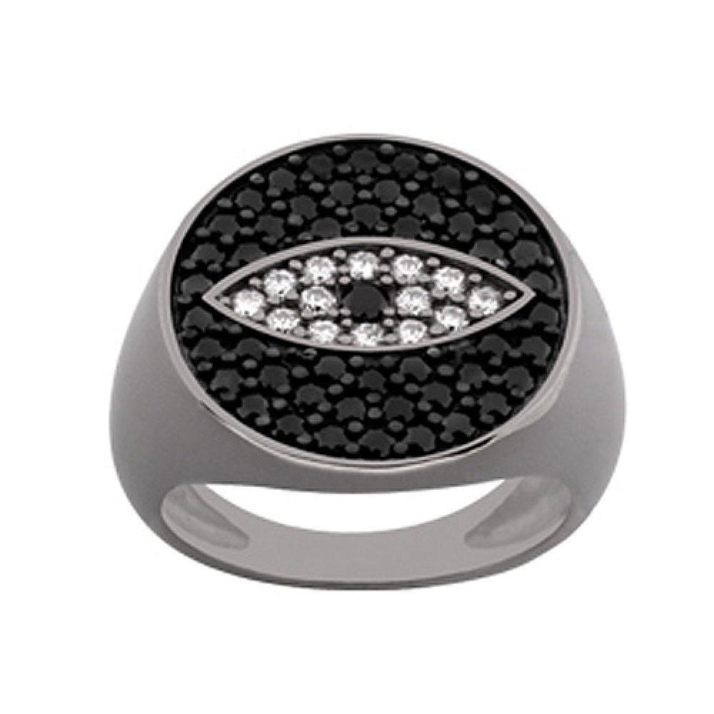 Δαχτυλίδι Chevalier Senza Από Ασήμι Μαύρο -Ασημί-Λευκό Μάτι ZM734 ZM734
