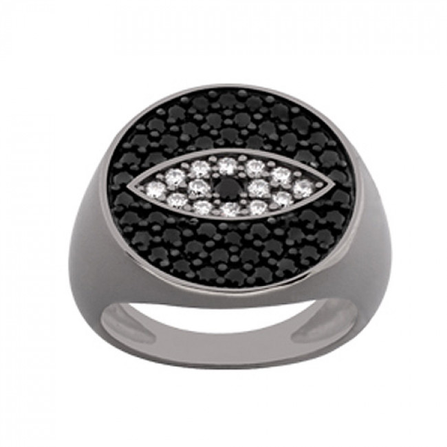 Δαχτυλίδι Chevalier Senza Από Ασήμι Μαύρο -Ασημί-Λευκό Μάτι ZM734 ZM734