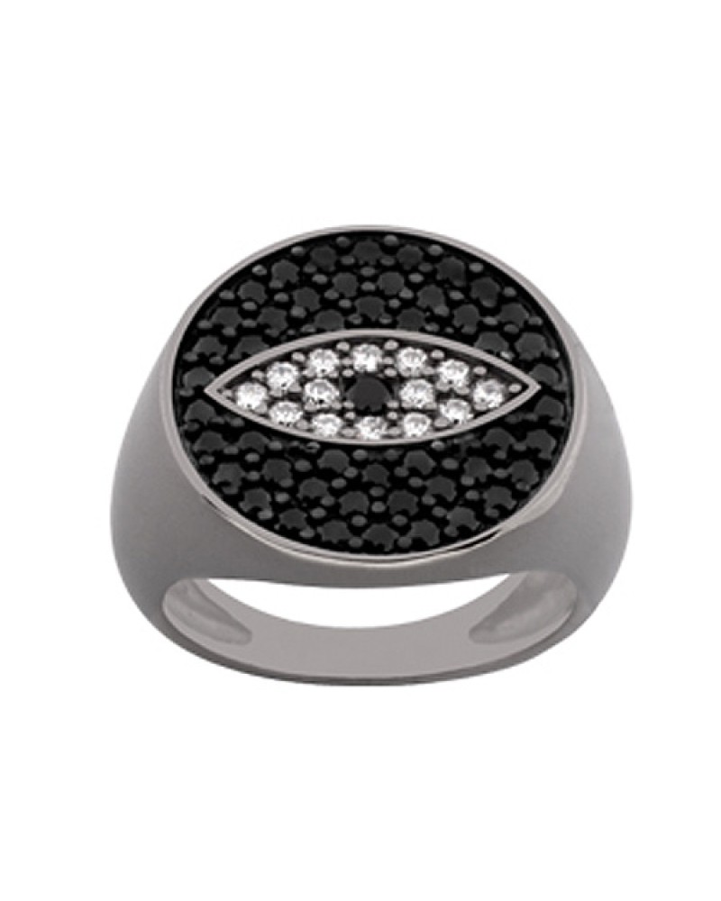Δαχτυλίδι Chevalier Senza Από Ασήμι Μαύρο -Ασημί-Λευκό Μάτι ZM734 ZM734