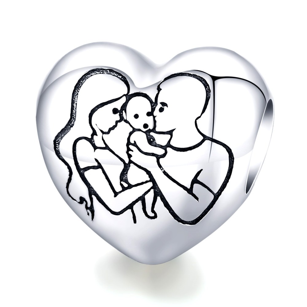 Charm Silver Me, από Ασήμι 925, Καρδιά με Μαμά-Μπαμπά και μωρό - 1033