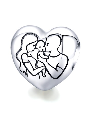 Charm Silver Me, από Ασήμι 925, Καρδιά με Μαμά-Μπαμπά και μωρό - 1033