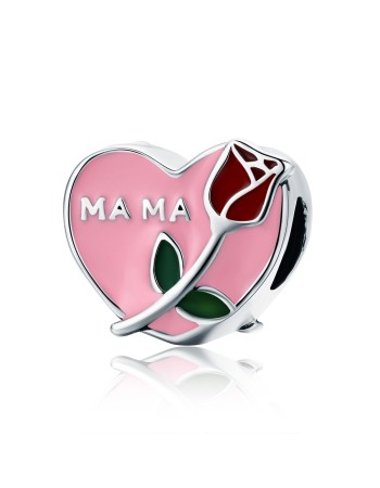 Charm Silver Me, από Ασήμι 925, Ροζ καρδιά με τριαντάφυλλο - 4062