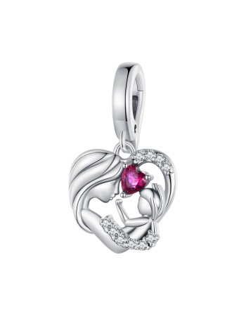 Charm Silver Me, από Ασήμι 925, Μαμά με παιδάκι και φούξια καρδιά - 8023