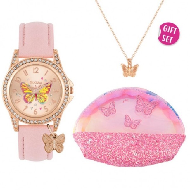 TIKKERS BoxSet Crystals Pink Leather Strap - ATK1086