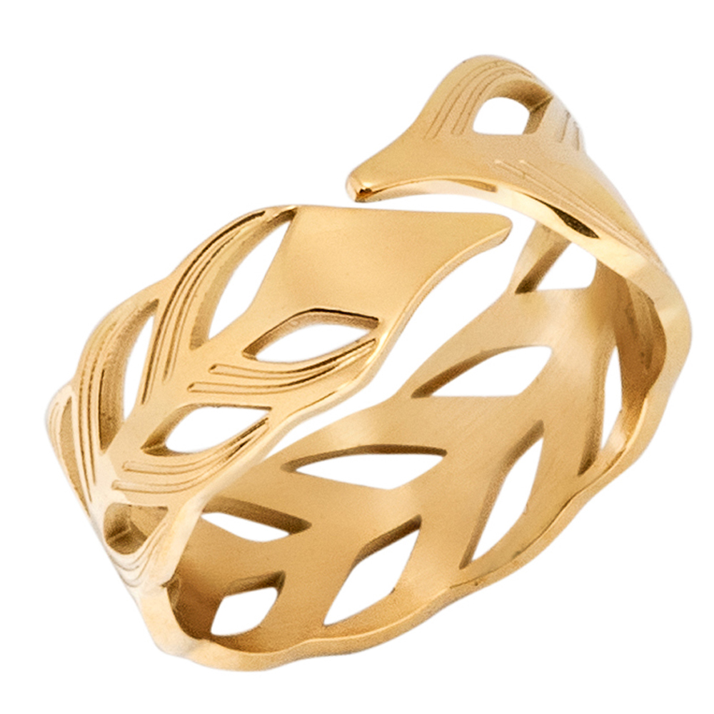 Δαχτυλίδι Visetti Stainless Steel Gold Plated With Embossed Leaves - HT-WRG005G