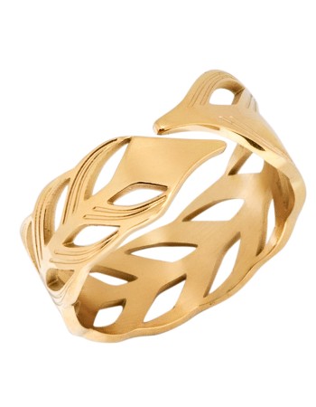 Δαχτυλίδι Visetti Stainless Steel Gold Plated With Embossed Leaves - HT-WRG005G