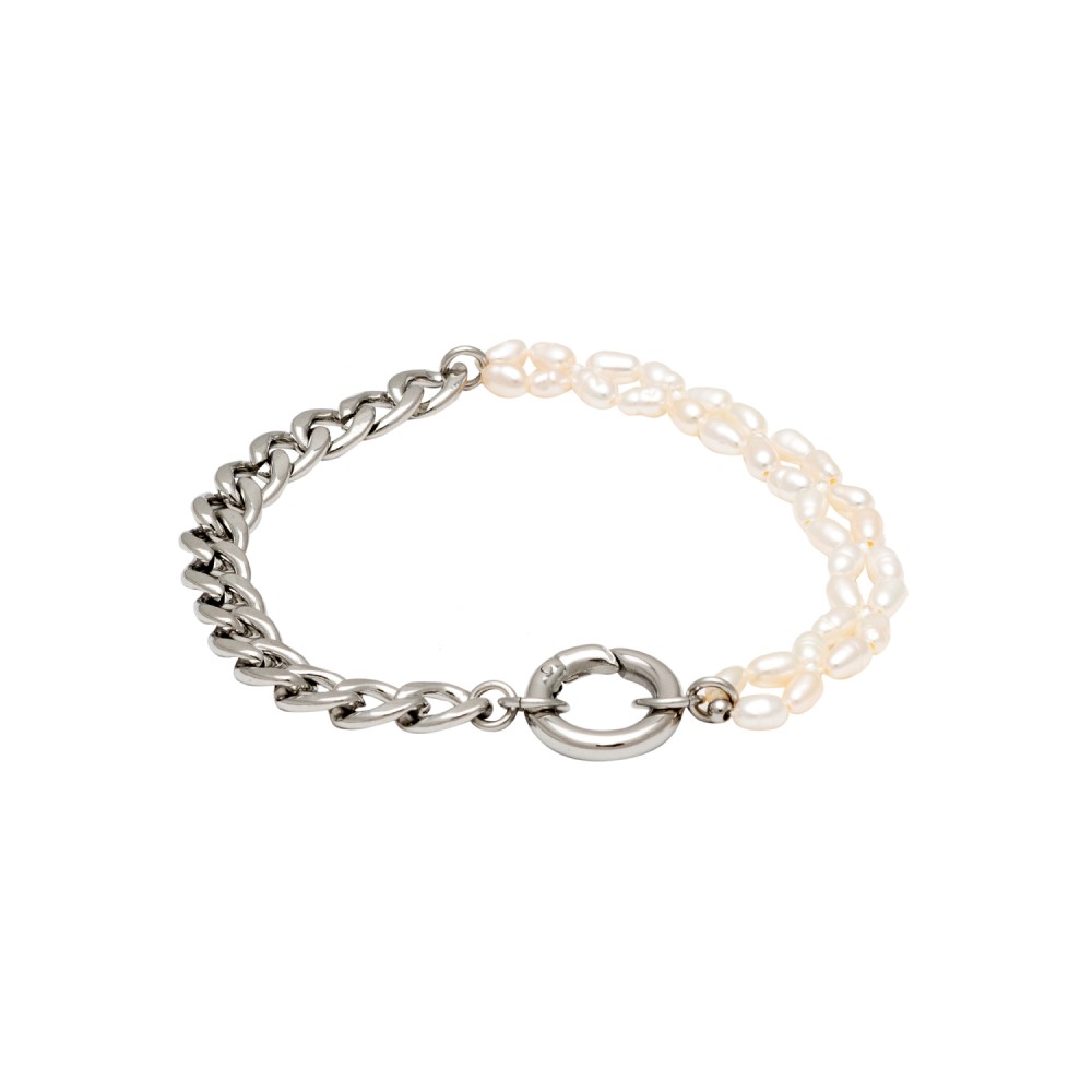 Βραχιόλι Visetti Stainless Steel Double Chain & Pearls - SU-WBR070SW