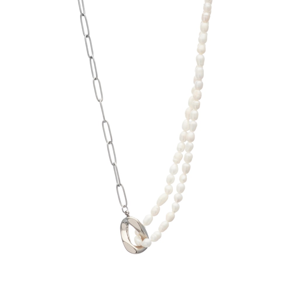 Κολιέ Visetti Stainless Steel Chain & Pearls - SU-WKD069S