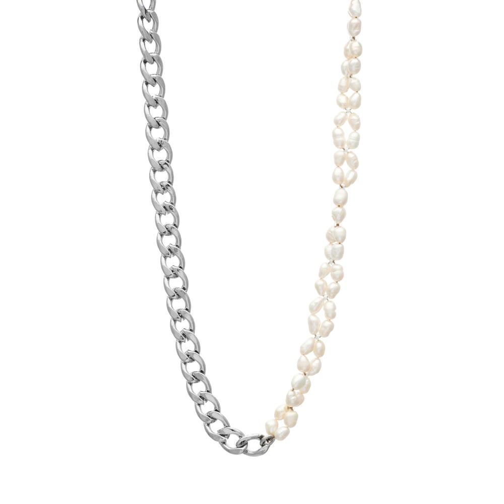 Κολιέ Visetti Stainless Steel Chain & Pearls - SU-WKD070SW