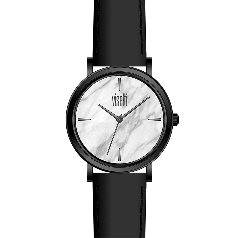 Ρολόι VISETTI Mar-Bling Black Leather Strap ZE-911-BW - ZE-911BW