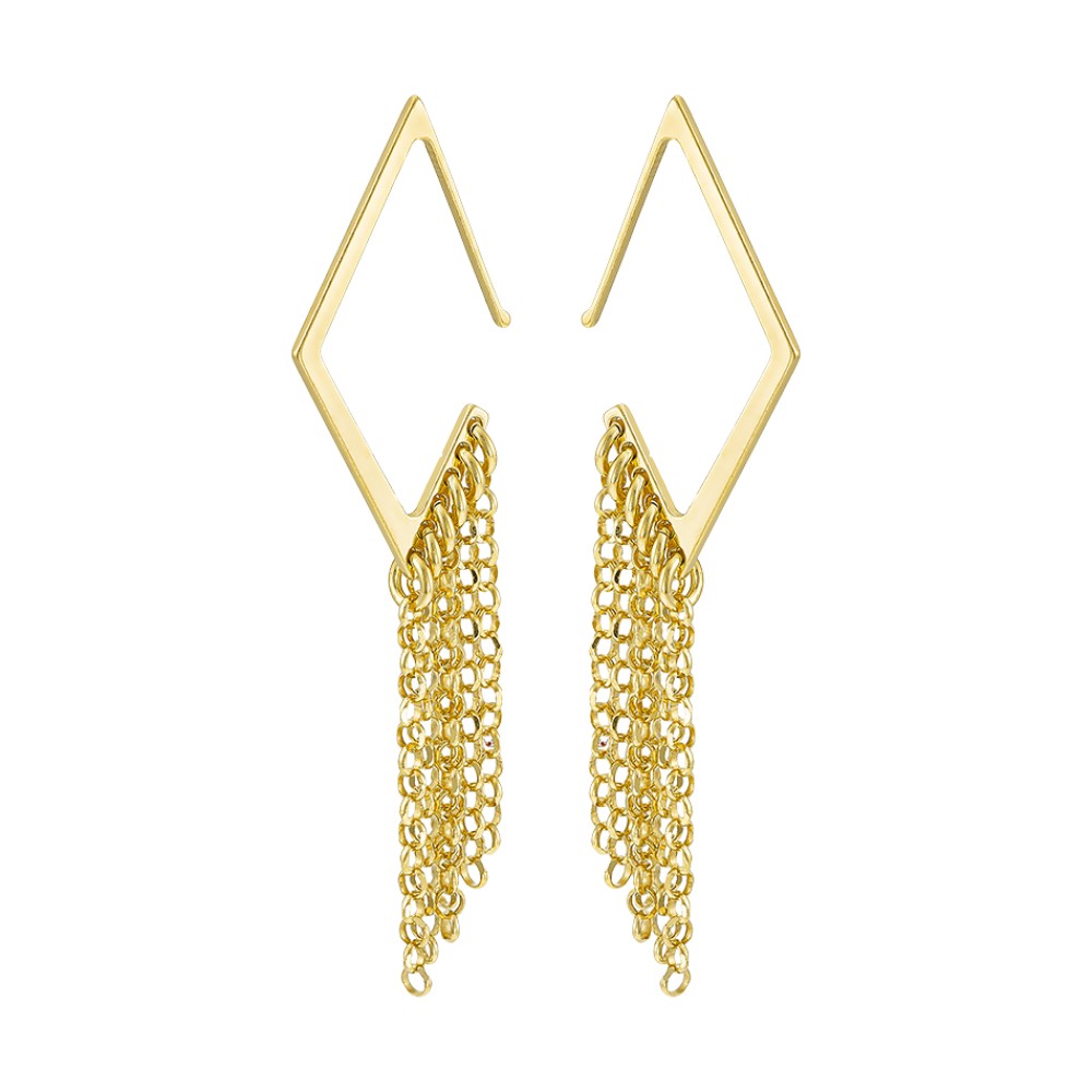 Σκουλαρίκια VOGUE από Επιχρυσωμένο Ασήμι 925, ρόμβος με αλυσίδες - 20171605201