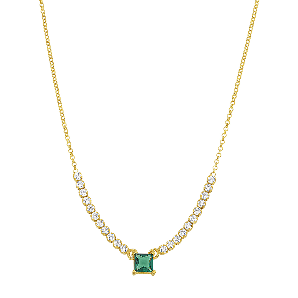 Κολιέ VOGUE από Επιχρυσωμένο Ασήμι 925, αλυσίδα με λευκά και πράσινο ζιργκόν - 20177915451