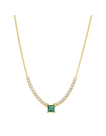 Κολιέ VOGUE από Επιχρυσωμένο Ασήμι 925, αλυσίδα με λευκά και πράσινο ζιργκόν - 20177915451