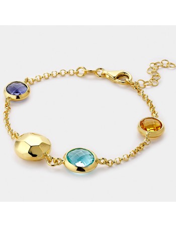 Βραχιόλι VOGUE από Επιχρυσωμένο Ασήμι 925, μεκαφέ, μωβ και γαλάζια πέτρα - 20179123391