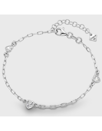 Βραχιόλι VOGUE από Ασήμι 925, καρδούλες με λευκές πέτρες - 20179497303